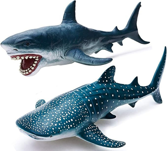 Gemini&Genius Great White Shark and Whale Shark Action Figure Set Soft Rubber Ocean Sea Animal Marine Animal Model Toys for Kids Swimming, Beach, Bath, Role Playing