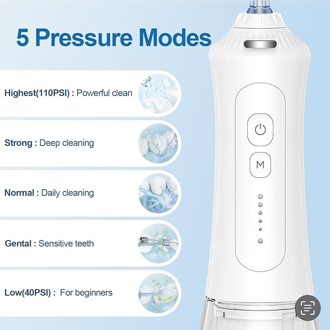 Cordless Water Dental Flosser for Teeth – Portable Rechargeable Oral Irrigator 300ML with 5 Jet Tips, IPX7 Waterproof, Travel Case, Gum Care, Home & Travel Use