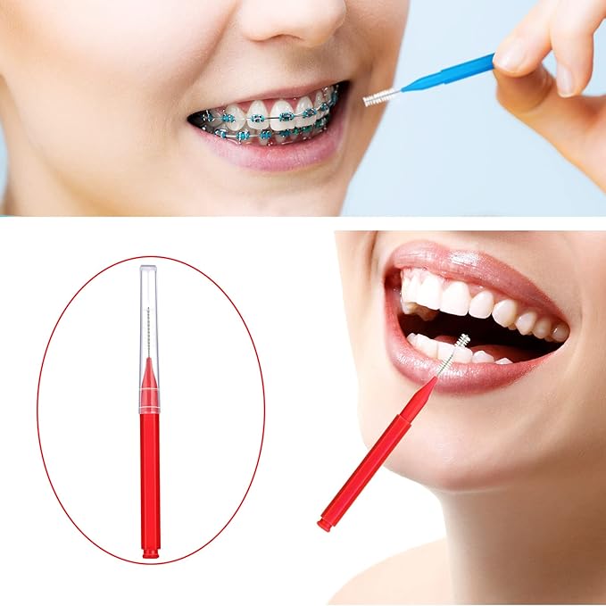 Patelai 100 Pieces Braces Brush for Cleaner Interdental Brush Toothpick Dental Tooth Flossing Head Oral Dental Hygiene Flosser Toothpick Cleaners Tooth Cleaning Tool (Classic Color)