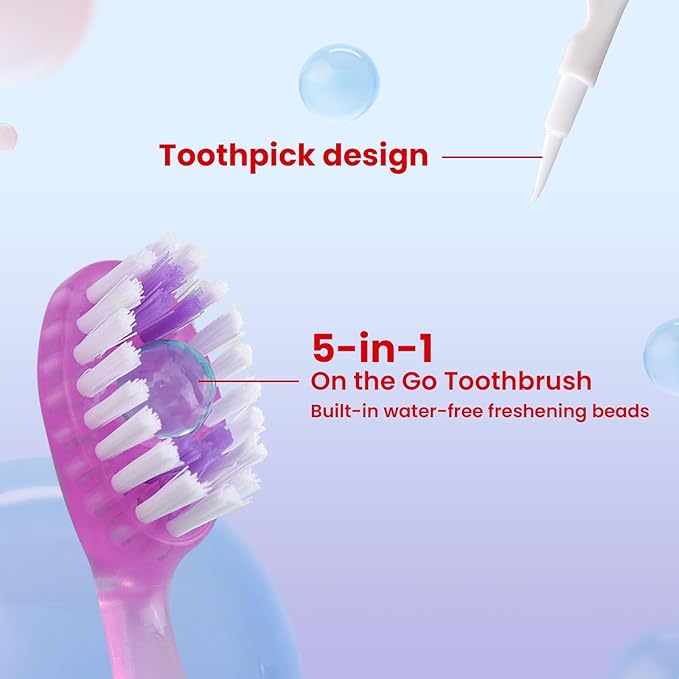 20Pack Mini Disposable Toothbrushes 5-in-1 Portable Pre-Pasted Travel Toothbrush with Toothpaste+Tongue Scraper+Floss+Pick Individually Wrapped Small Prepasted Travel Toothbrush for Kids Adult