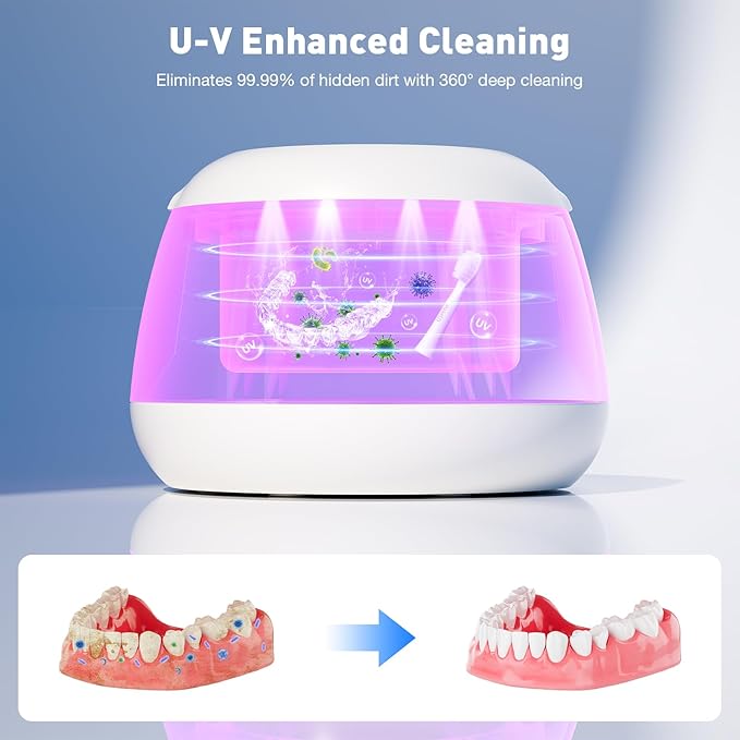 2026 Ultrasonic Retainer Cleaner Machine - 48kHz Dental Cleaning Pod for Denture, Mouth Guards, Aligner, Night Guards, Braces, Jewelry, Toothbrush, Sonic Dental Cleaner with 200ML Capacity