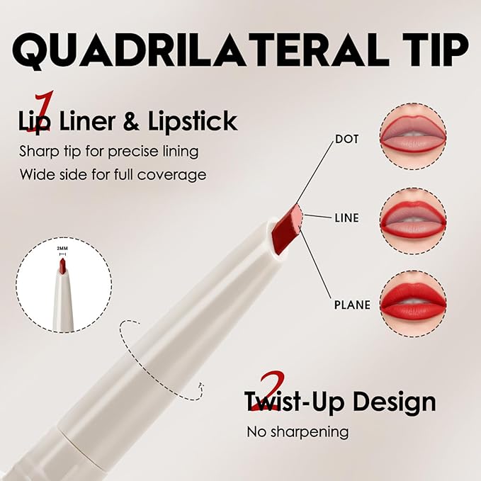 Erinde Long-Lasting Lip Liner Pencil, 2-in-1 Matte Lipliner Pencil for Sculpting & Filling, Rich Color Creamy Waterproof Lip Liner Crayon, Lip Contour Tint, Vegan & Cruelty-Free, 09 Nude Red Brown