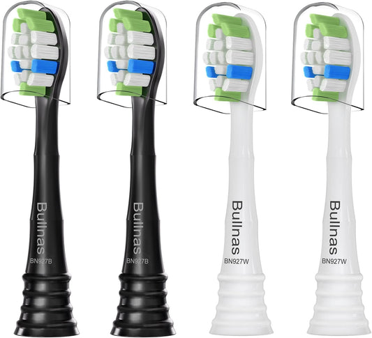 Replacement Toothbrush Heads Compatible with Philips Sonicare ProtectiveClean 4100 5100 5300 6100 Electric Toothbrushes, W Replacement Head for Sonicare, Black/White, 4 Count