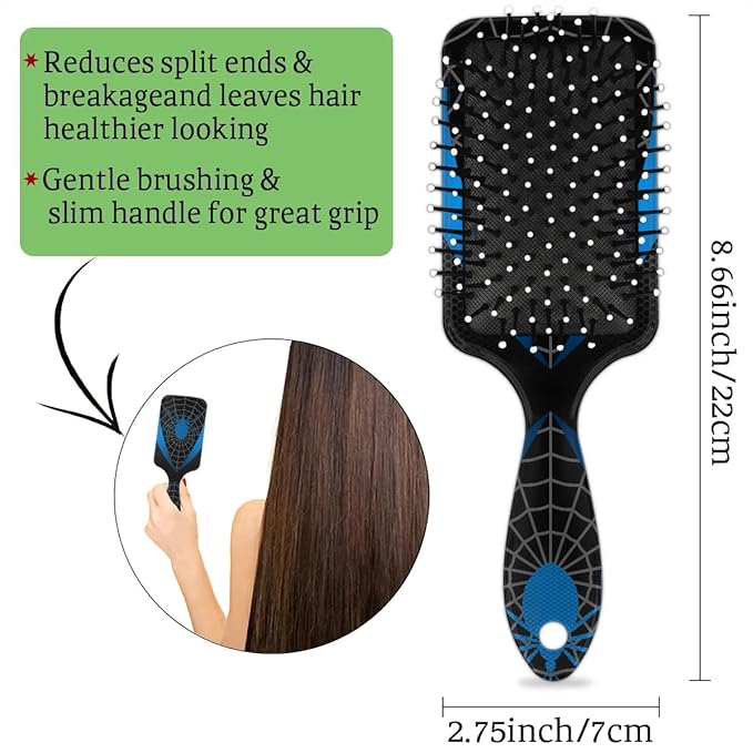 Kids Hair Brush for Boys Girls Toddler - Detangler Hairbrush for Wet Dry Thin Long Curly Hair Pain-Free Comb (Blue Spider Web)