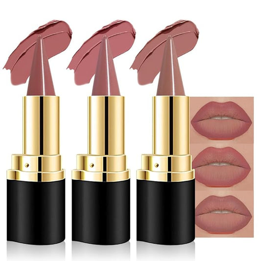 evpct 3Pcs Dusty Antique Rose Nude Brown Gradient Matte Lipstick Lip Liner Crayon Combo Pencil Set for Women Long Lasting, Cream Lip Liner and Lipstick Combo Makeup，Flawless Gradual Ombre Effect