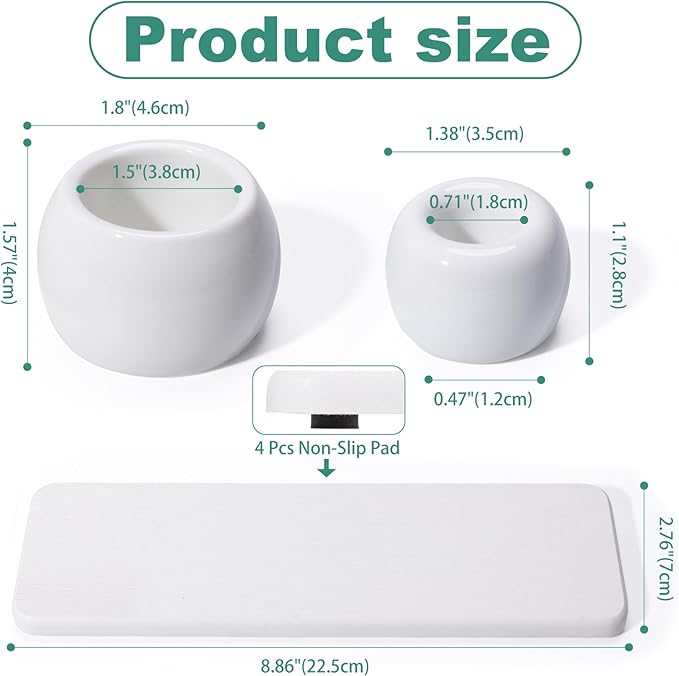 4 Pack Mini Ceramic Toothbrush Holder Stand with 1 Pack Water Absorbing Stone for Bathroom Vanity Countertop, Electric Toothbrush Organizer, White
