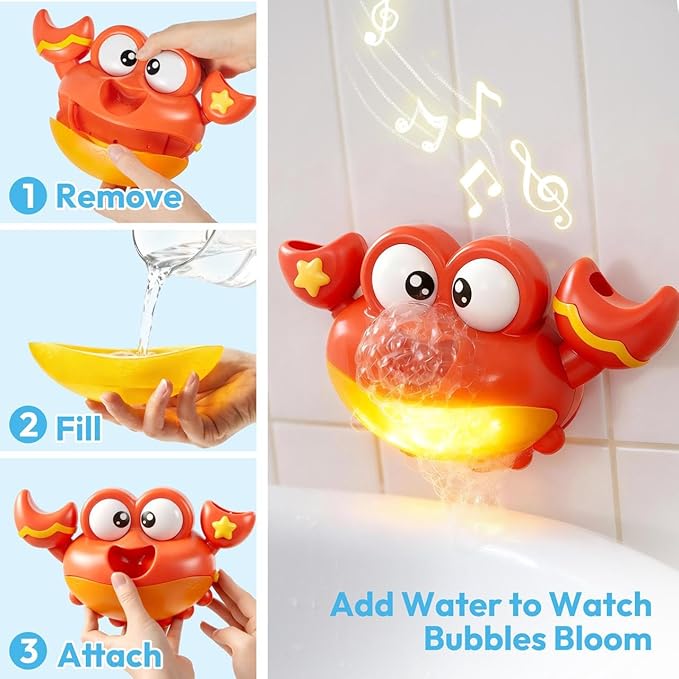 Baby Bath Toys for Toddlers 2-4, Crab Bubble Machine with Music, LED Lights, Light Up Bath Toys for Kids, Automatic Bubble Maker for Bathtub, Boys & Girls Gifts for Christmas