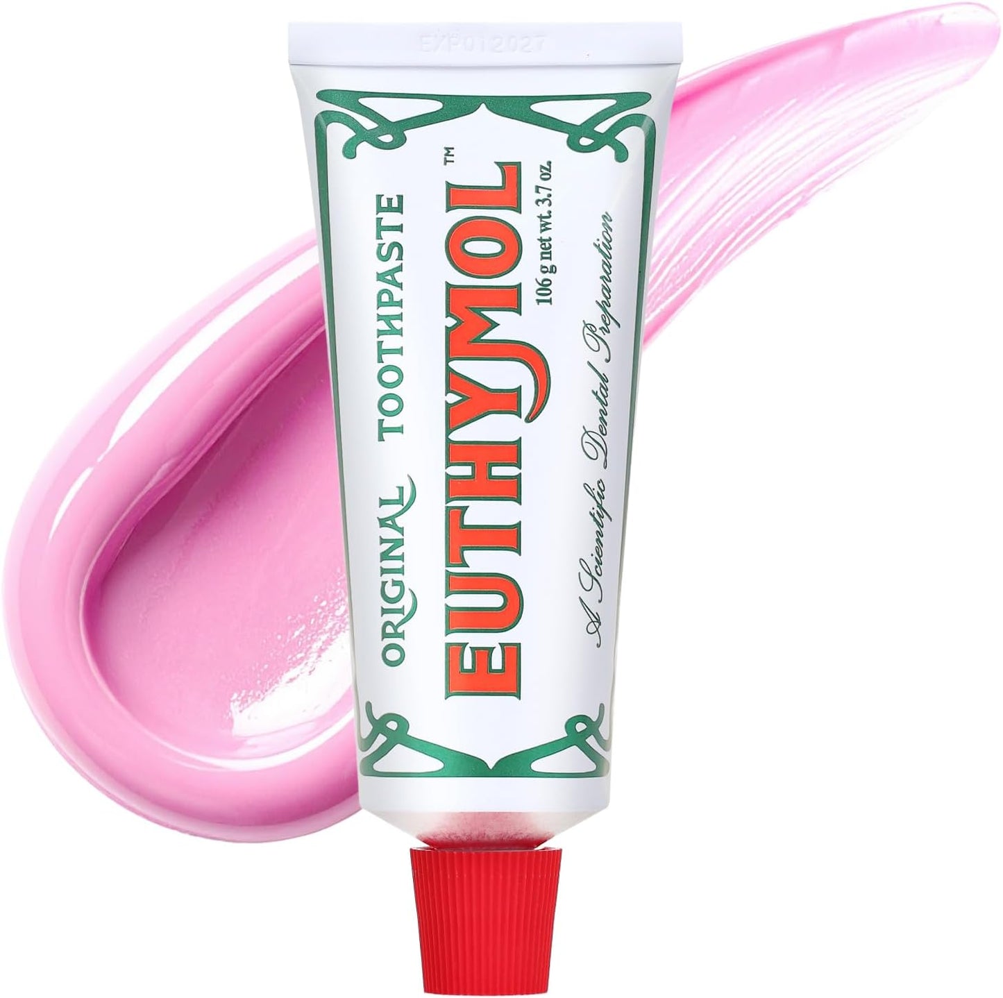 EUTHYMOL Original Pink Toothpaste (3.7fl oz/Pack of 1) - Fluoride-Free Toothpaste for Sensitive Teeth & Gum. Bad Breath, Cavity Prevention, 12-Hour Long Lasting Freshness with Wintergreen