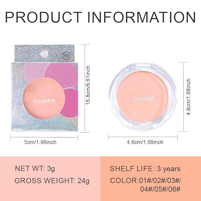 Blush for Cheeks Makeup Palette, Natural Matte Cream Powder Single Blushes for Eye and Cheek, Buildable Long-Lasting Color,Vegan & Cruelty-Free,Everyday Makeup Look for Women,#05-Nude Skin Tone