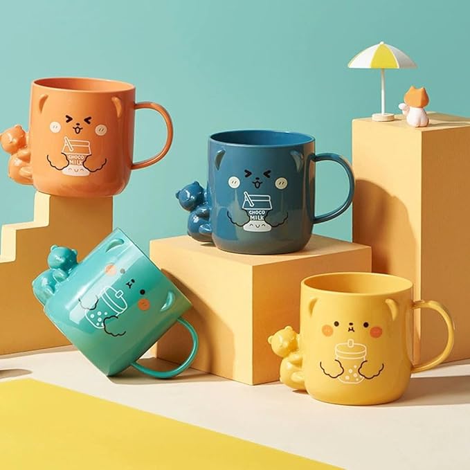 Cabilock 2Pcs Cartoon Toothbrush Cups for Adorable Plastic Mouthwash Cup with Handle Bright Color and Cute Design for Boys and and Easy to Clean