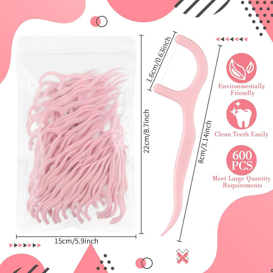 Baderke 600 Count Floss Picks Bulk Dental Flossers Picks for Adults Non Breakable Tooth Picks Flossers Teeth Cleaning Dental for Family Pack Travel(Light Pink)
