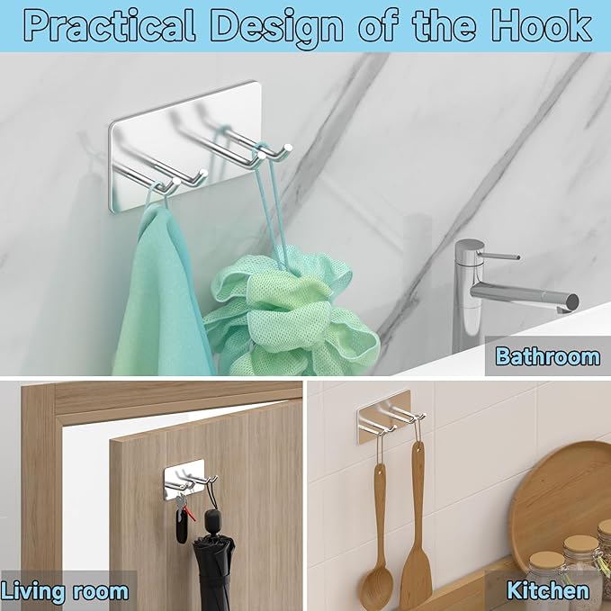 Toothbrush Holder Wall Mounted, Electric Toothbrush Head Holder SUS304 Stainless Steel Toothbrush Holders for Bathroom, Kids Tooth Brushing Holder Self Adhesive Toothbrush Organizer, Shower Hooks