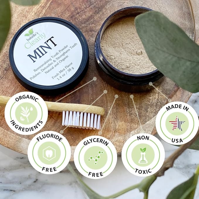 Isabella’s Clearly Mint Remineralizing Tooth Powder | Teeth Whitening Natural Fluoride Free Toothpaste for Adults, Kids, Sensitive Teeth and Gums | Xylitol, Baking Soda, Clay, Calcium (Mint Flavor)