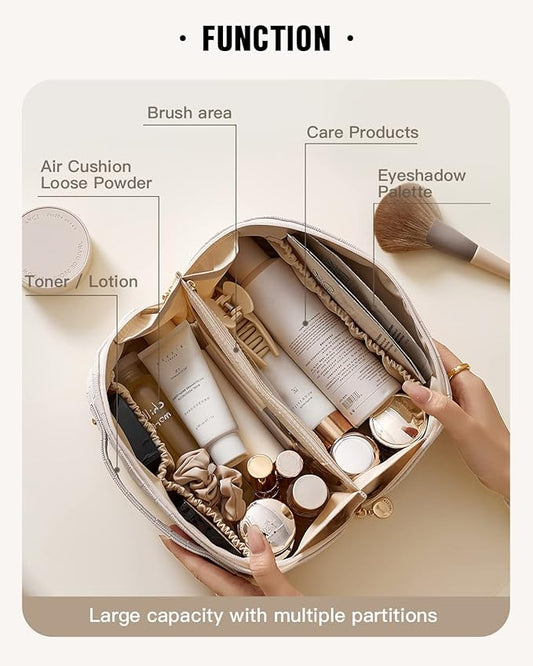 EACHY Travel Makeup Bag,Large Capacity Cosmetic Bags for Women,Waterproof Portable Pouch Open Flat Toiletry Bag Pattern Makeup Bag