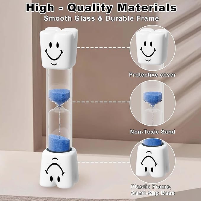 2 Minute Sand Timer for Kids, Small Blue Smiley Acrylic Hourglass Sand Clock Set, Plastic Glass Mini Sandglass for Toothbrush Classroom Games Kitchen (Pack of 2)