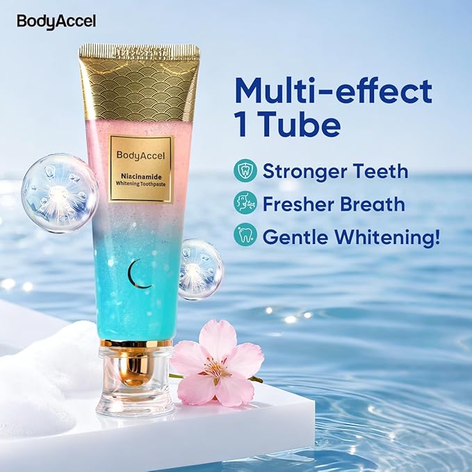BodyAccel Intensive Radiant Niacinamide Toothpaste – Deep Clean Stain Removal, Brighten Teeth & Reduce Yellowing, Fluoride-Free, Enamel-Safe, Improves Gum Health, 1 Pack