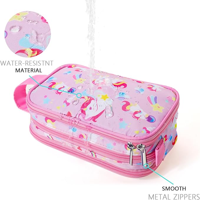 Kids Toiletry Bag for Girls, Travel Toiletry Bag for Little Young Girls Cosmetic Bag Makeup Bag Waterproof Hanging Wash Bag Toddler Toiletries, Unicorn Pink