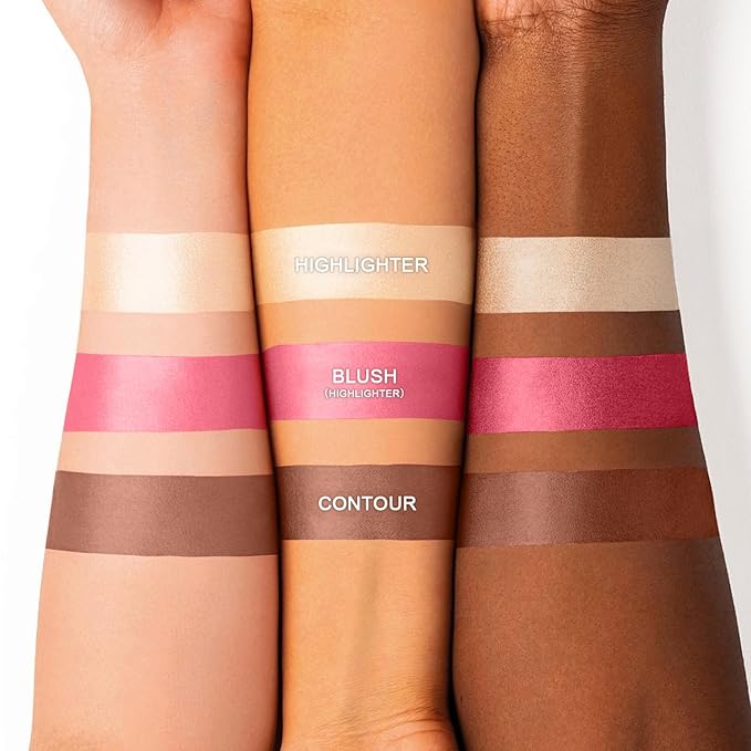 3-in-1 Cream Contour Stick Set - Blush, Bronzer & Highlighter for Cheek Sculpting - Long Lasting, Waterproof - Light (1+3+4)