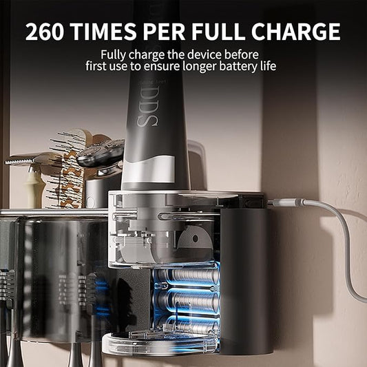 Automatic Toothpaste Dispenser Wall Mounted: 2 Cups Toothbrush Holders Black Electric 6 Adjustable Levels Auto Toothpaste Squeezer Smart Rechargeable Touchless for Kids Adults - Bathroom