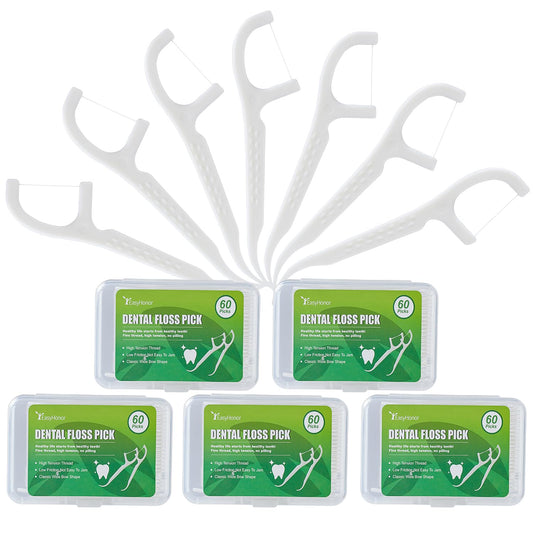Dental Floss Picks, 5 Travel Floss Cases 300 Counts Dental Flossers,Floss Sticks,Tooth Floss,Dental Sticks,Dental Picks Disposable,Teeth Flossers Picks,Gift 1 Mini Toothpick Box.