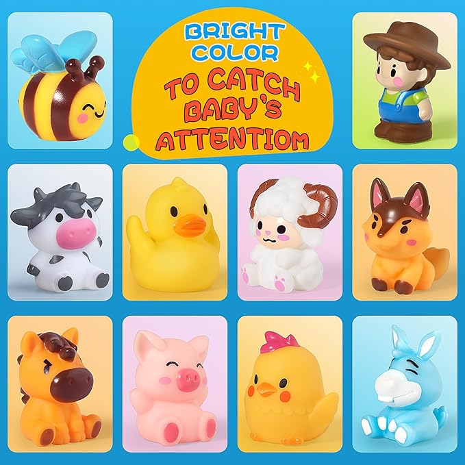 Oriate Animal Farm Finger Puppets, Bath Toys for Kids with Storage Bags, Toddler Toys for Story Time Stuffer with Puppet Theater, Educational Travel Kit Party Favors 12m+ 10Pcs