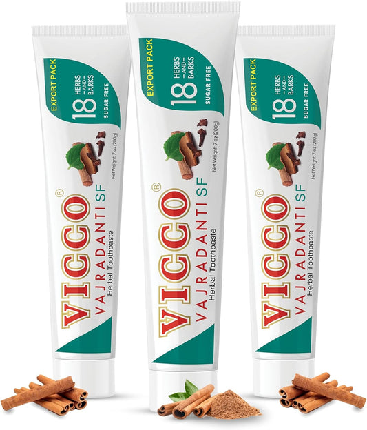 Vicco Vajradanti Ayurvedic Herbal Toothpaste by Vicco – 70 Year Legacy of Ayurveda, Sugar-Free, with 18 Ayurvedic Herbs & Barks, 100% Natural, Vegan, Fluoride-Free & Cruelty-Free – 7 oz (3 Pack)