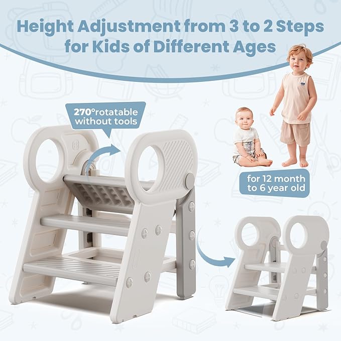 Toddler Step Stool for Bathroom Sink, Adjustable 3 Step Stop for Kids with Handles, Non-Slip Pads, Toilet Stool Potty Training, Kitchen Standing Tower for Bedroom Kitchen Counter Helper
