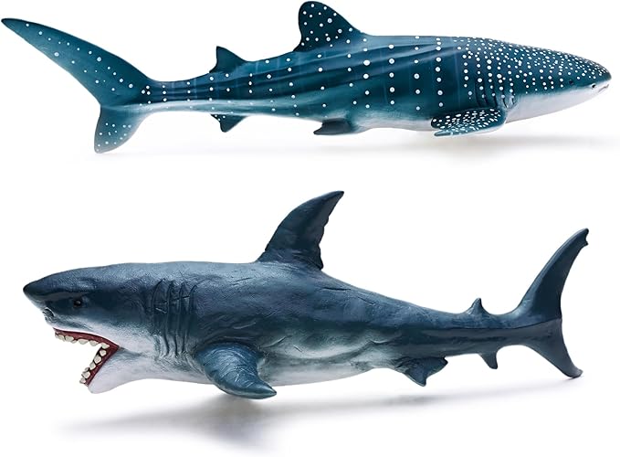 Gemini&Genius Great White Shark and Whale Shark Action Figure Set Soft Rubber Ocean Sea Animal Marine Animal Model Toys for Kids Swimming, Beach, Bath, Role Playing