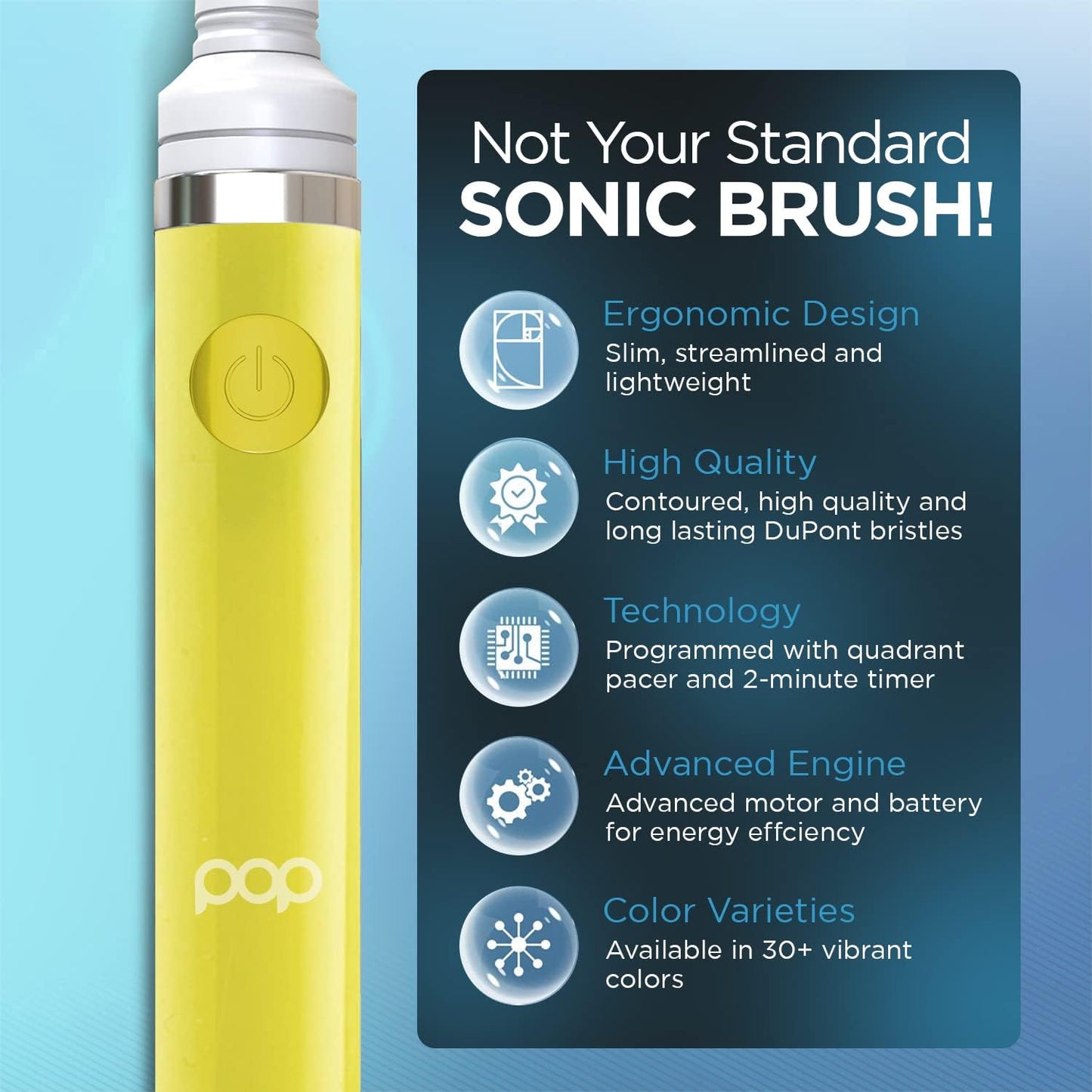Pop Sonic Electric Toothbrush (Yellow) - Travel Toothbrushes w/AAA Battery | Kids Electric Toothbrushes with 2 Speed & 15,000-30,000 Strokes/Minute, Dupont Nylon Bristles