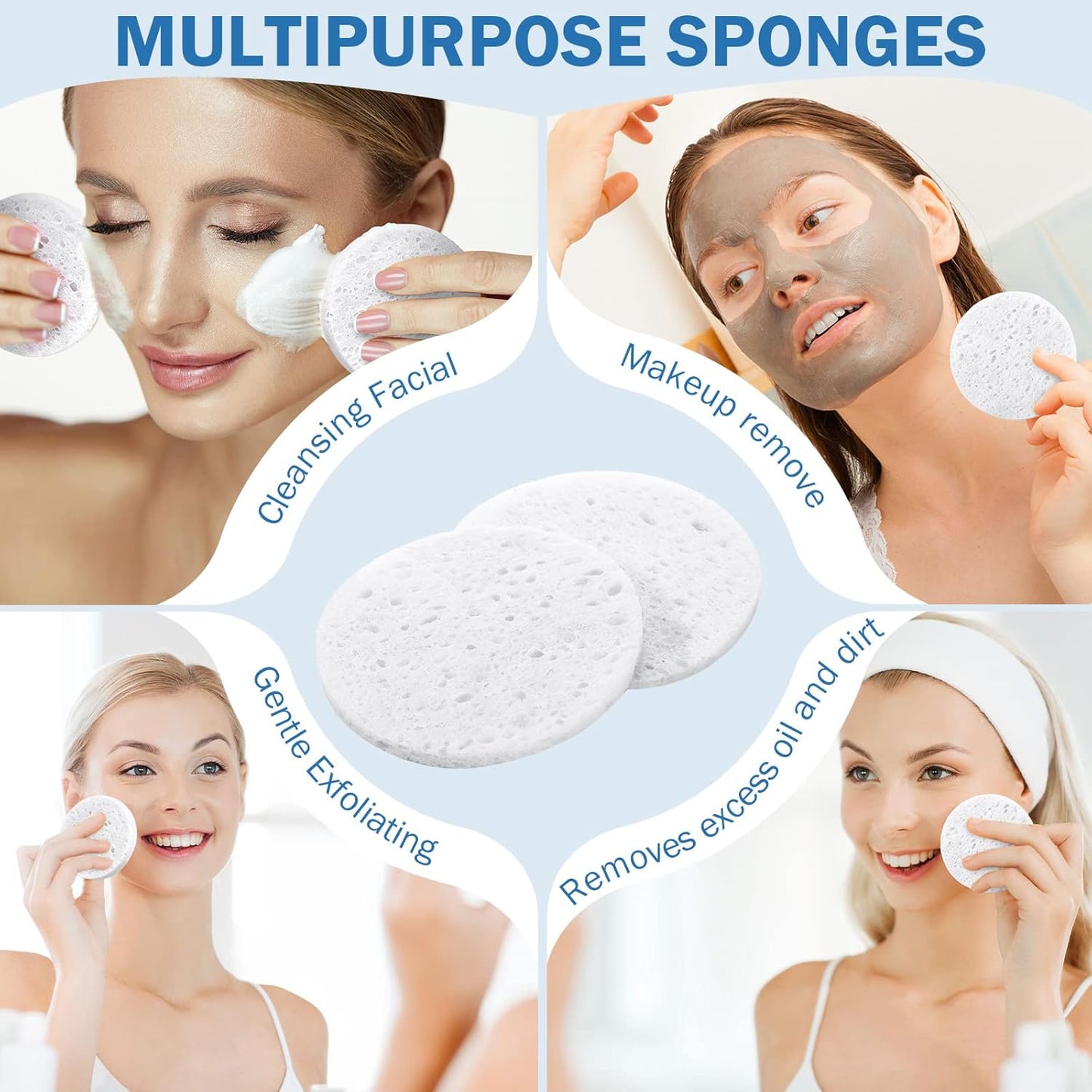 300 Count Compressed Facial Sponges Natural Face Sponges for Cleansing Disposable Facial Exfoliating Pads for Estheticians(White)