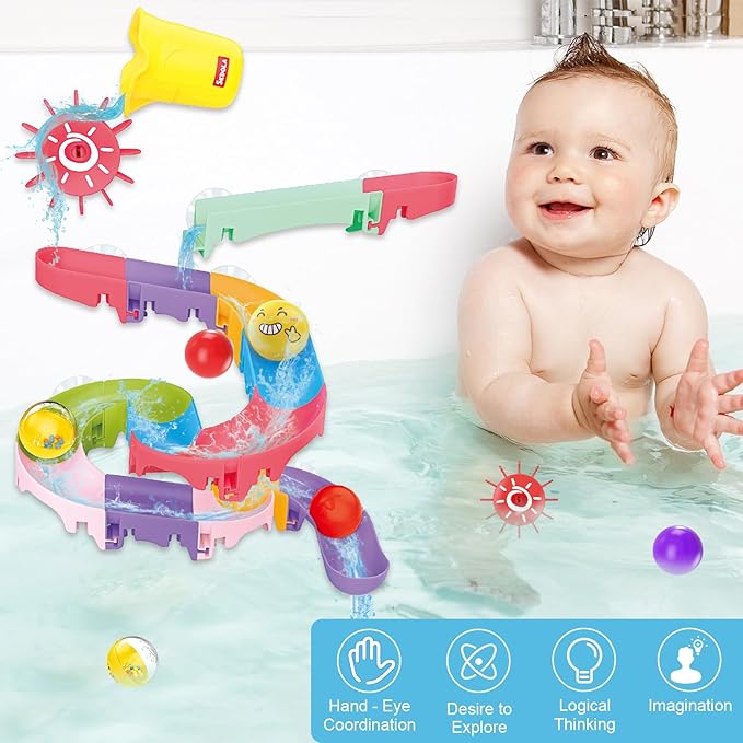 Mostop Toddler Bath Toys for Kids Ages 4-8 - Duck Slide Baby Bathtub Toys with Shower Head - Fun DIY Suction Cup Bathtub Time Wall Track Building Set- Birthday Gift for Baby Boys Girls 3+ Year Old
