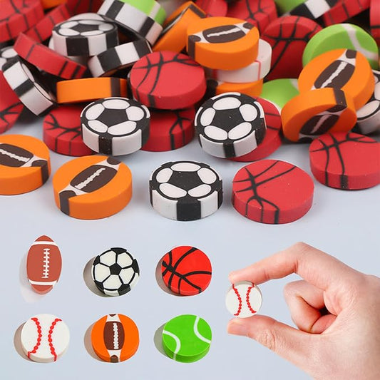 Kleeblatt Large Sports Erasers for Kids Bulk, 60 PCS Big Large Fun Desk Pets for Kids Classroom, Treasure Box Prizes,Party Favors for Kids Goodie Bags, Back to School Gifts for Students