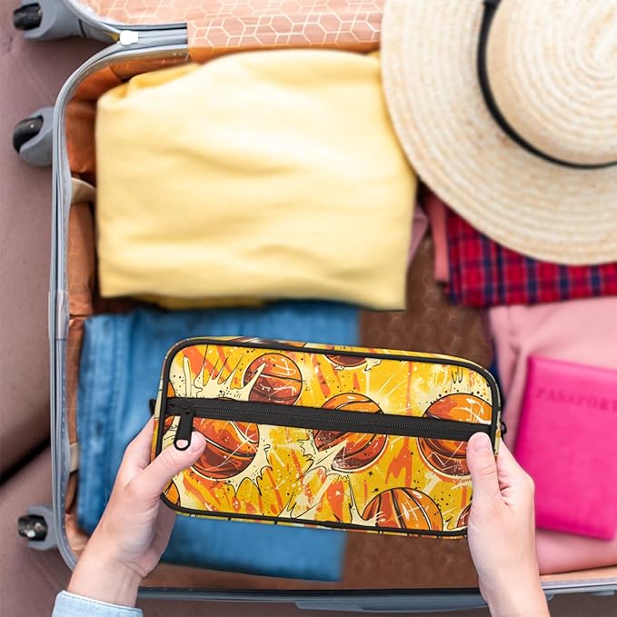 Watercolor Basketball Boys Travel Toiletry Bag Waterproof Wash Bag Shower Shaving Bag Cosmetic Organizer Makeup Bag Portable Toiletries Accessories for Women Men Basketball