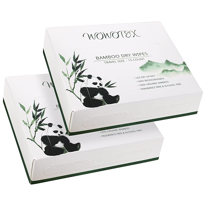 Travel Size Bamboo Viscose Disposable Face Towel Biodegradable Large Dry Face Wipes 30 Count/2 Box Extra Thick Soft Clean Facial Towels for Facial and Body Cleansing, Travel, Camping