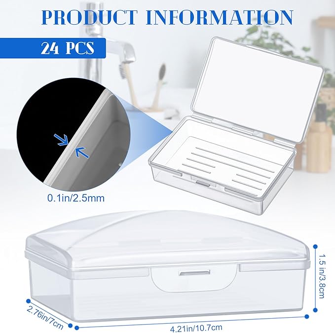 24 Pcs Travel Soap Container Portable Plastic Soap Boxes Bulk with Lid Homeless Donations Bulk Gym Shower Tour Groups Hotel Outdoor Camping (White)