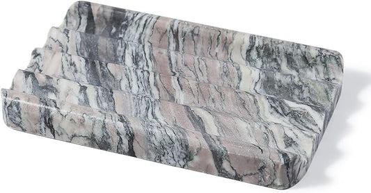 Soap Holder for Bathroom, Black Marble Soap Dish for Kitchen Countertop, Soap Tray with Creative Wavy Design, Soap Saver for Bath Tub, Sponges, Italian Natural Stone