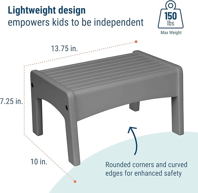 Wildkin Wooden Slatted Step Stool for Adults & Kids – Skid-Proof, 14 x 9.5 x 7 in, Durable for Bathroom & Kitchen Use, Holds Up to 150 lbs - Gray