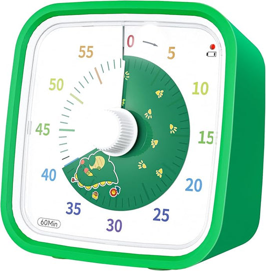Yunbaoit Visual Timer with Protective Case, Dinosaur Disk 60 Minute Countdown Timer for Kids and Adults, Silent Time Management Tool(Green Dinosaur)