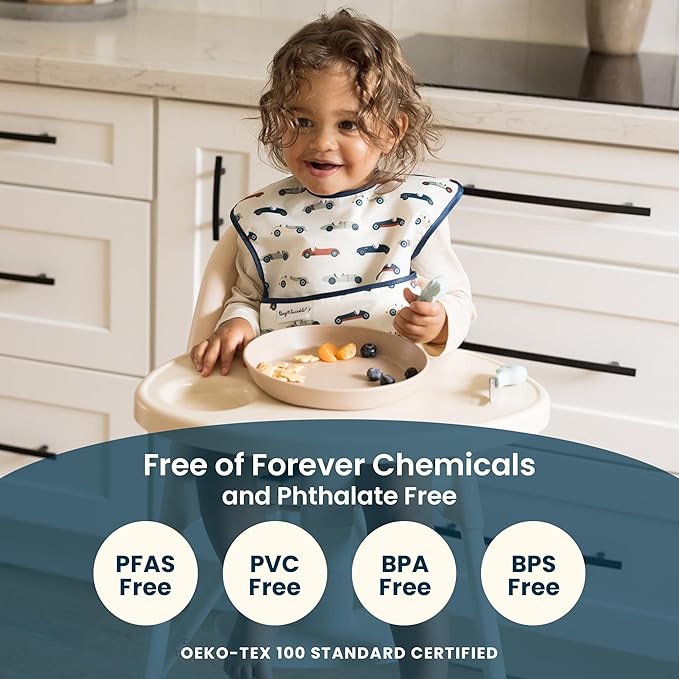 Tiny Twinkle Mess-Proof Baby Bibs for Eating | Waterproof, Wipeable Toddler Bibs with Catch-All Pocket | Feeding Bibs for Girls & Boys(3 Pack,Blush, Burgundy)