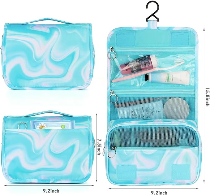 Teal Hanging Toiletry Bag for Girls, Travel Toiletry Bag for Teen Girls Cosmetic Makeup Waterproof Wash Bag Traveling Toiletries, Green
