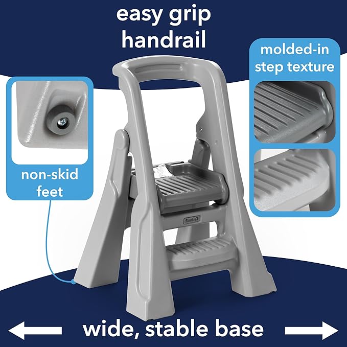 Simplay3 Toddler Tower, Montessori Folding Kids Step Stool for Kitchen, Bathroom, 34” x 21.5" x 20”, Ages 18 Months to 4 Years, Gray