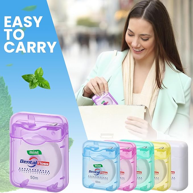 Geiserailie 72 Pack Dental Floss Bulk 50m Each Mint Travel Dental Floss Oral Care for Teeth and Gum Protection(Multicolor)