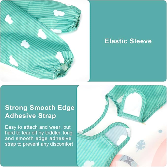 Accmor Long Sleeve Baby Bibs, Waterproof Sleeved Bibs Smock for Toddler Baby Girls Boys Eating Feeding