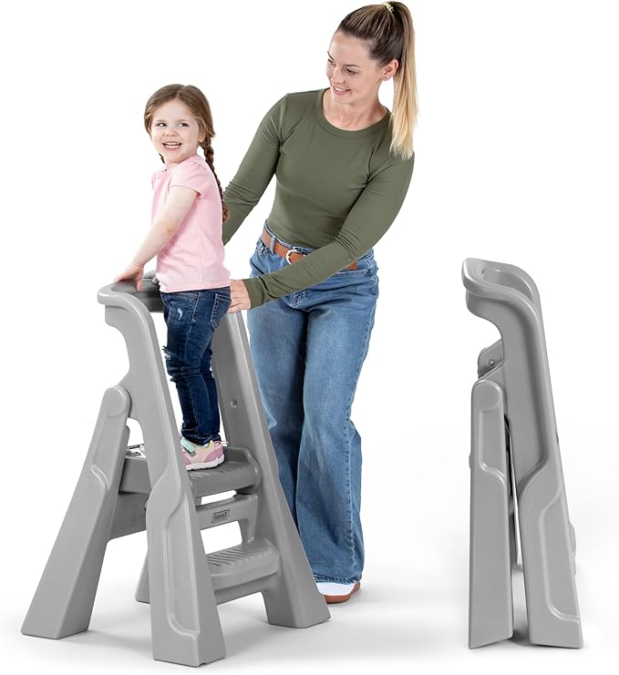 Simplay3 Toddler Tower, Montessori Folding Kids Step Stool for Kitchen, Bathroom, 34” x 21.5" x 20”, Ages 18 Months to 4 Years, Gray