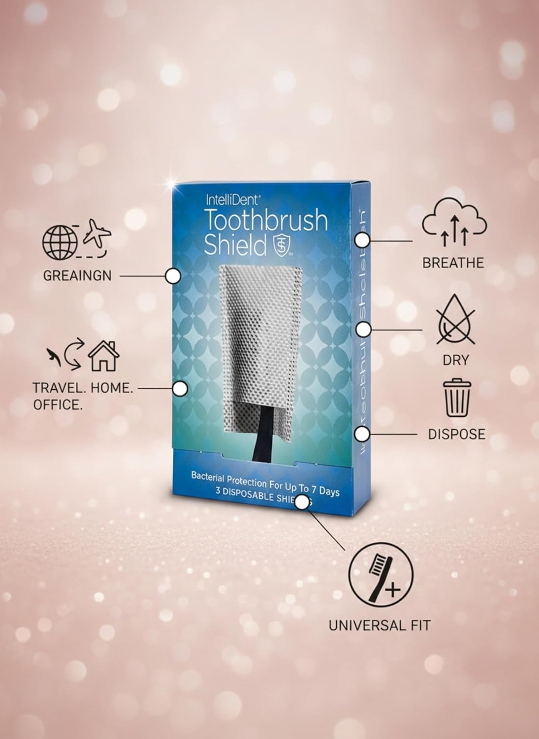 Intellident Toothbrush Shields - Pack of 3 Toothbrush Head Cover Caps - Breathable, Quick-Drying & Disposable - Perfect for Travel, Home & Office Use