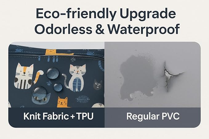 Waterproof Wet Dry Bag, Reusable Diaper Pouch with Zipper, Machine Washable Travel Organizer for Beach, Daycare, Kids, Dinosaur Pattern (Blue Cat)