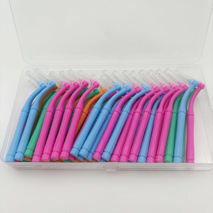 50 Pcs Interproximal Brush, Gum Interdental Brushes, L Angle Reusable Dental Cleaners Brushes,Disposable Oral Dental Hygiene Brush,Dental Toothpick Floss for Braces,Tooth Cleaning Tool (4 Multi-color)