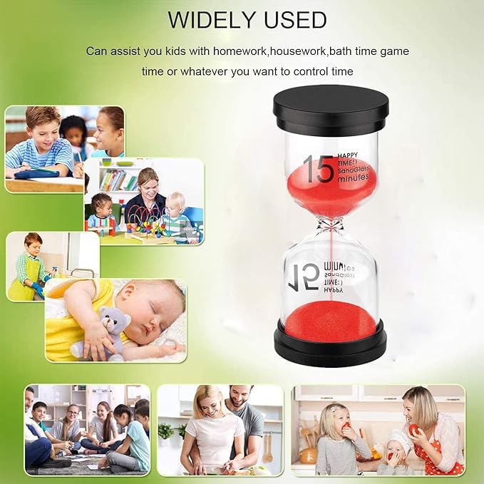 SuLiao Sand Timer 15 Minute Hourglass: Red Sand Watch 15 Min, Large Reloj De Arena 15 Minutos, Plastic Hour Glass Sandglass Timer for Child, Kitchen, Games, Classroom, Decor