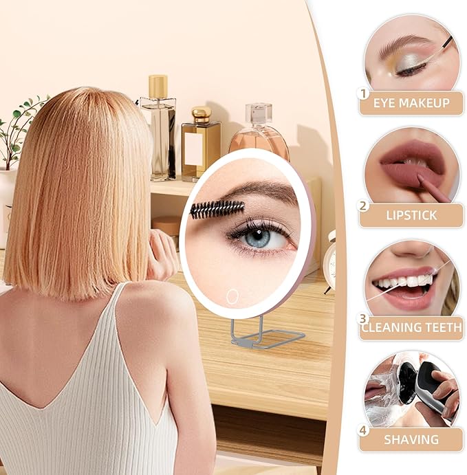 Large 6" Lighted 30x Magnified Makeup Mirror with Suction Cups & Table Stand, Travel & Home Use