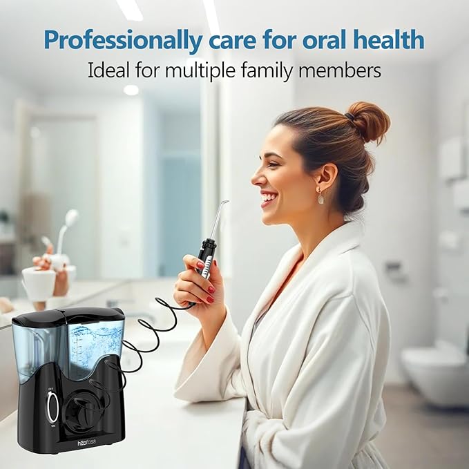 H2ofloss Water Flosser for Teeth, Braces, Professional Water Teeth Cleaner with 800ML Water Tank and 5 Settings, 13 Multifunctional Nozzles and Hygienic Nozzles Storage Compartment for Family (Black)